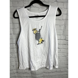 CORAL BAY LADIES WHITE‎ SLEEVELESS SHIRT WITH DRINK THEMED FRONT  SZ (M)   EUC